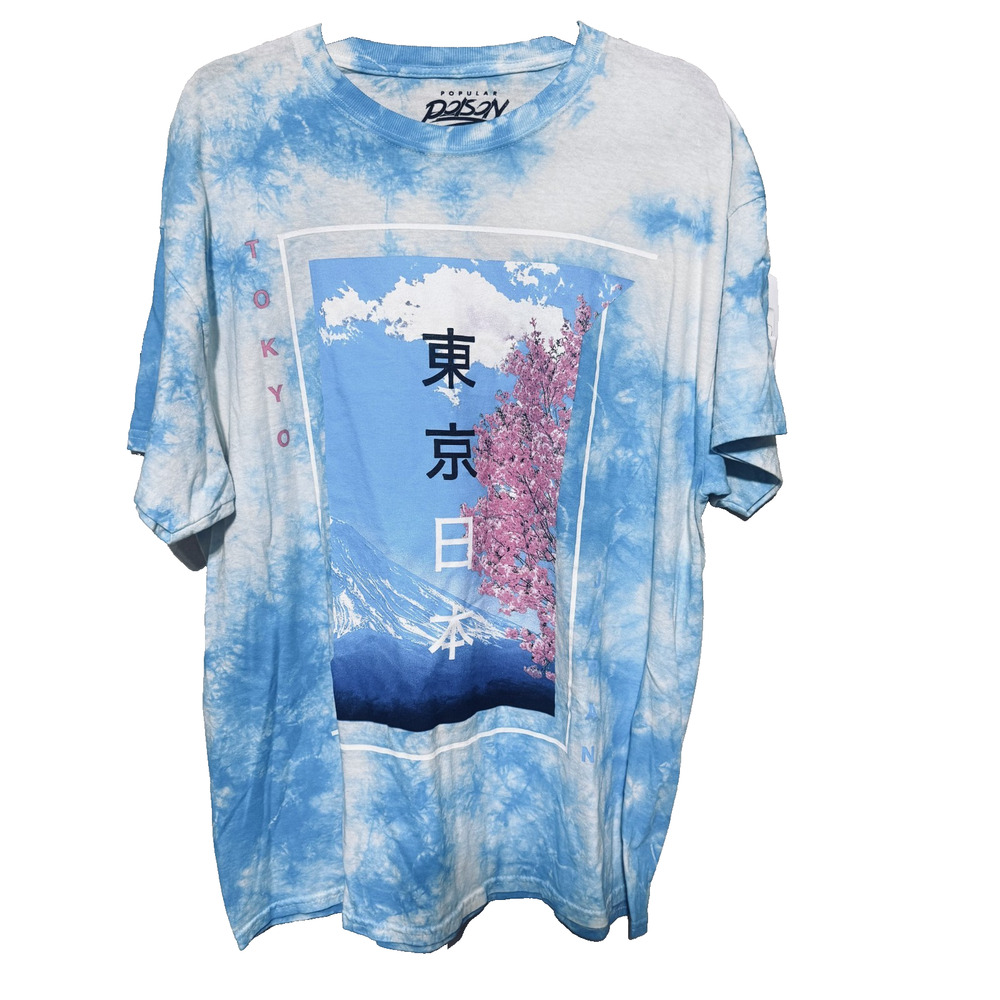 Popular Poison Tokyo Japan Graphic T-shirt Blue Tie Dye mens XL cherry blossoms